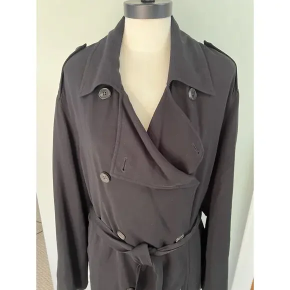 ALLSAINTS Adalia Mac Trench Coat Black US SZ 4 Lightweight Double Breasted